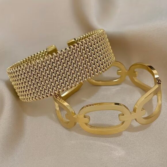 2pcs Elegant 316L Stainless Steel Bracelet Set - Fashionable Hollow Ring Design - Picture 5 of 8